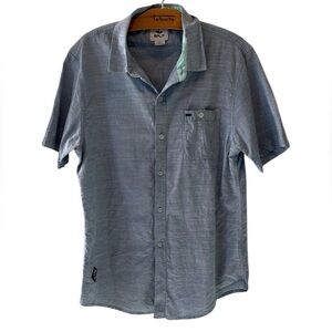 Split Short‎ Sleeve Button Down Mens Shirt Blue Size large Made in USA